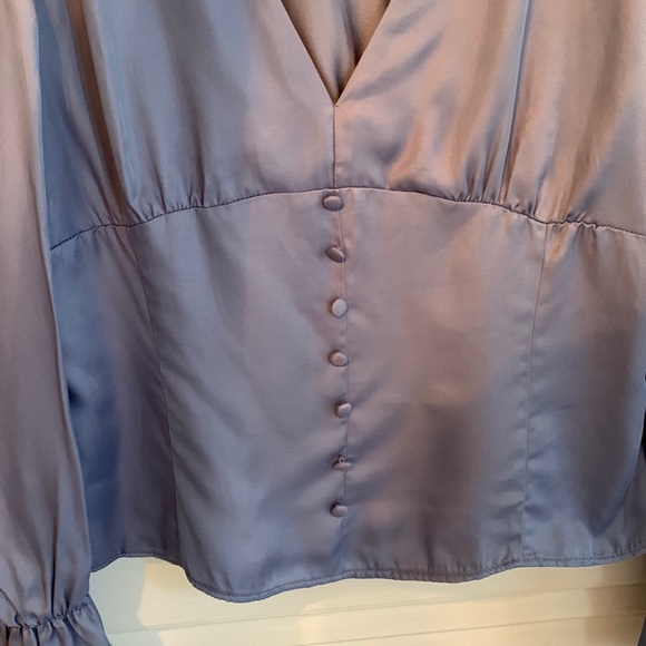 🛑SOLD🛑 Zara Satin Effect Button Top Long Sleeve Top Periwinkle - Picture 7 of 12